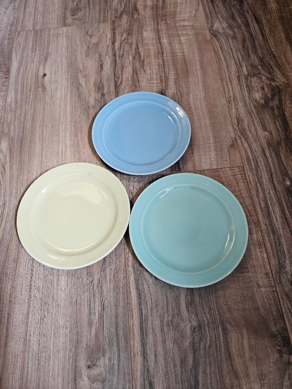 Vintage LuRay/Taylor, Smith & Taylor, Set of 3 Bread Plates, Blue/Yellow/Green